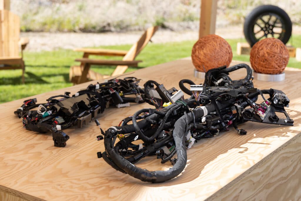 car wiring looms on a bench