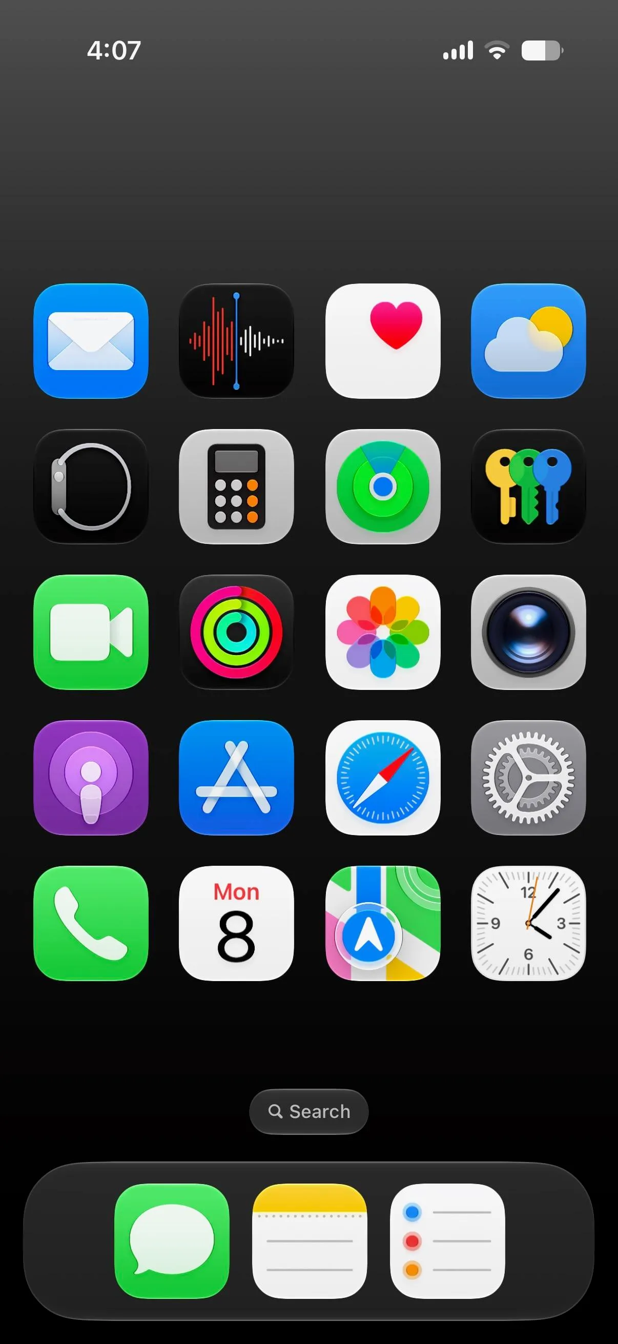 A screenshot on iOS 27 of a bunch of app icons on an iPhone 16 Pro.