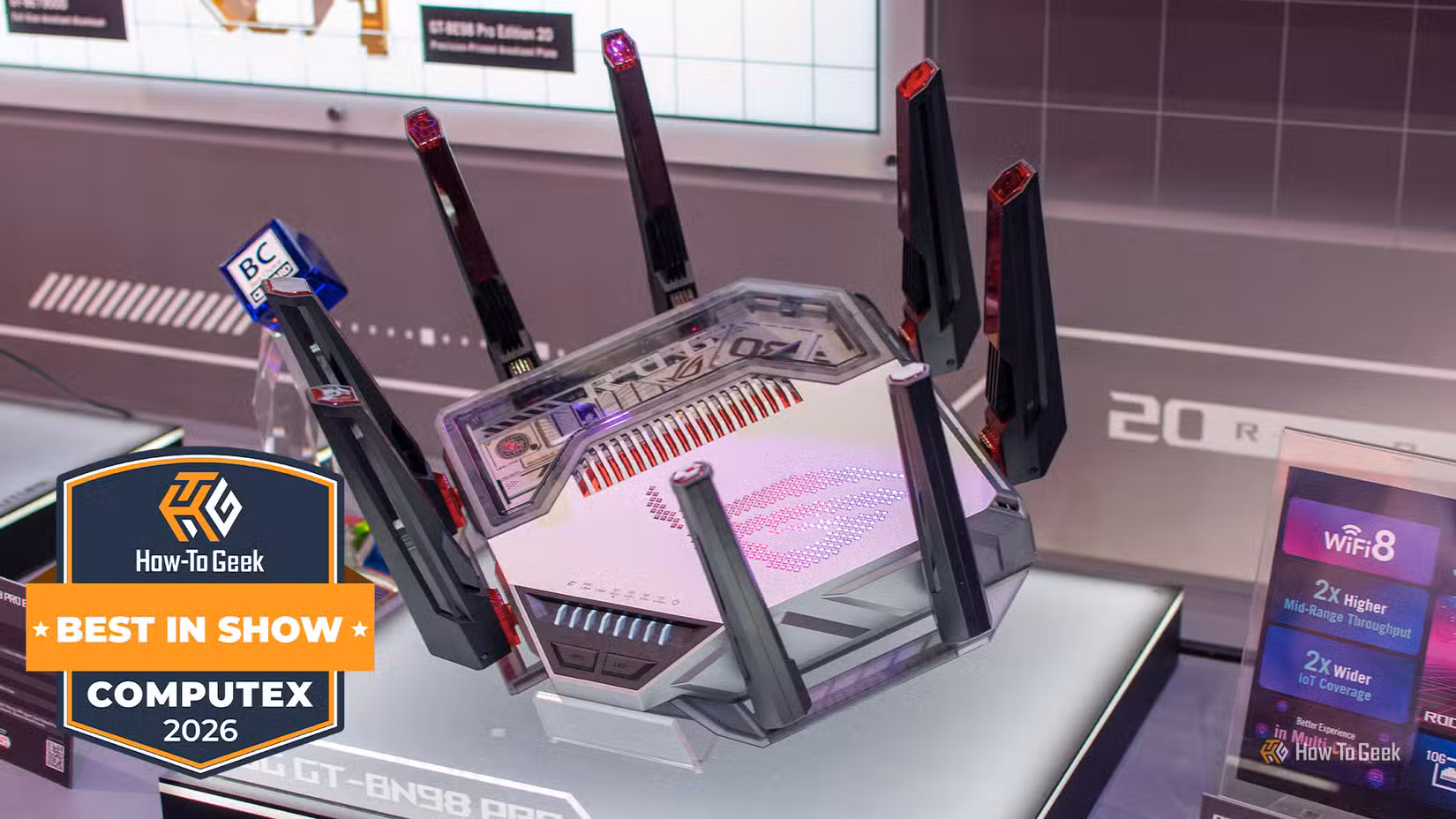 The ASUS ROG GT-BN98 Pro router on display at Computex 2026.-1