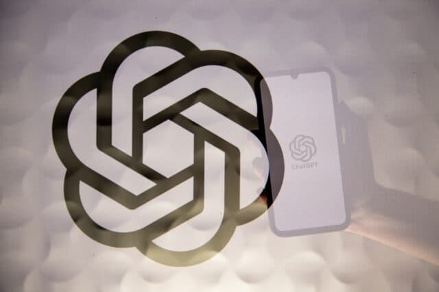 A phone screen displaying the ChatGPT logo is pictured next to the OpenAI company logo