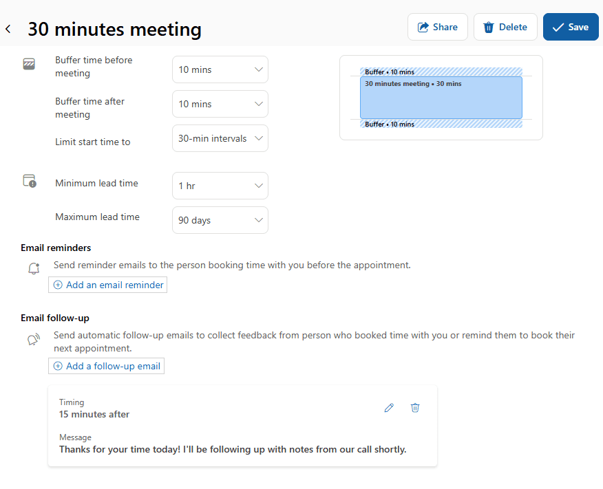 Choosing a meeting type in Microsoft Bookings