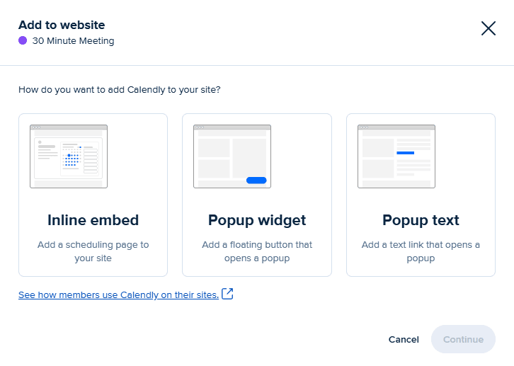 The Calendly embed options