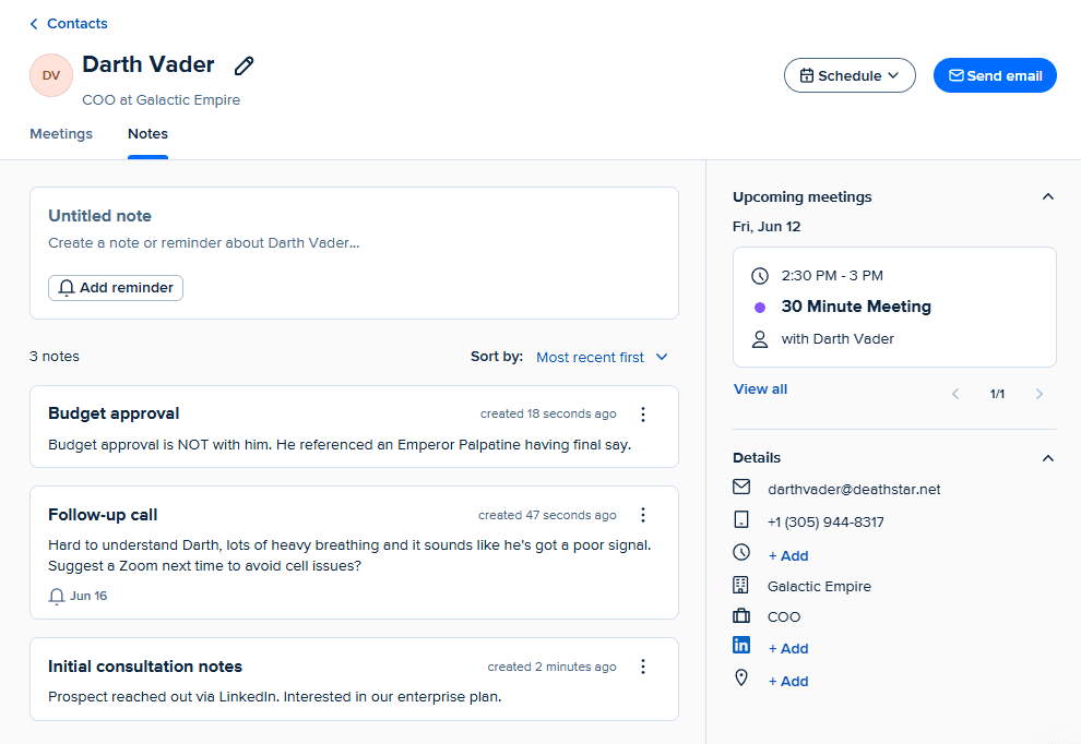 A contact in Calendly