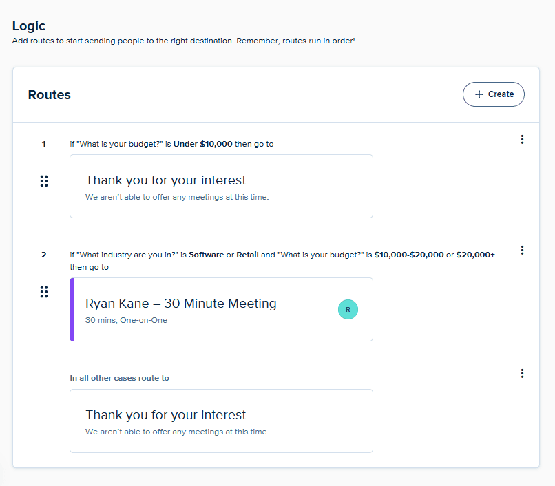 Calendly's routing options