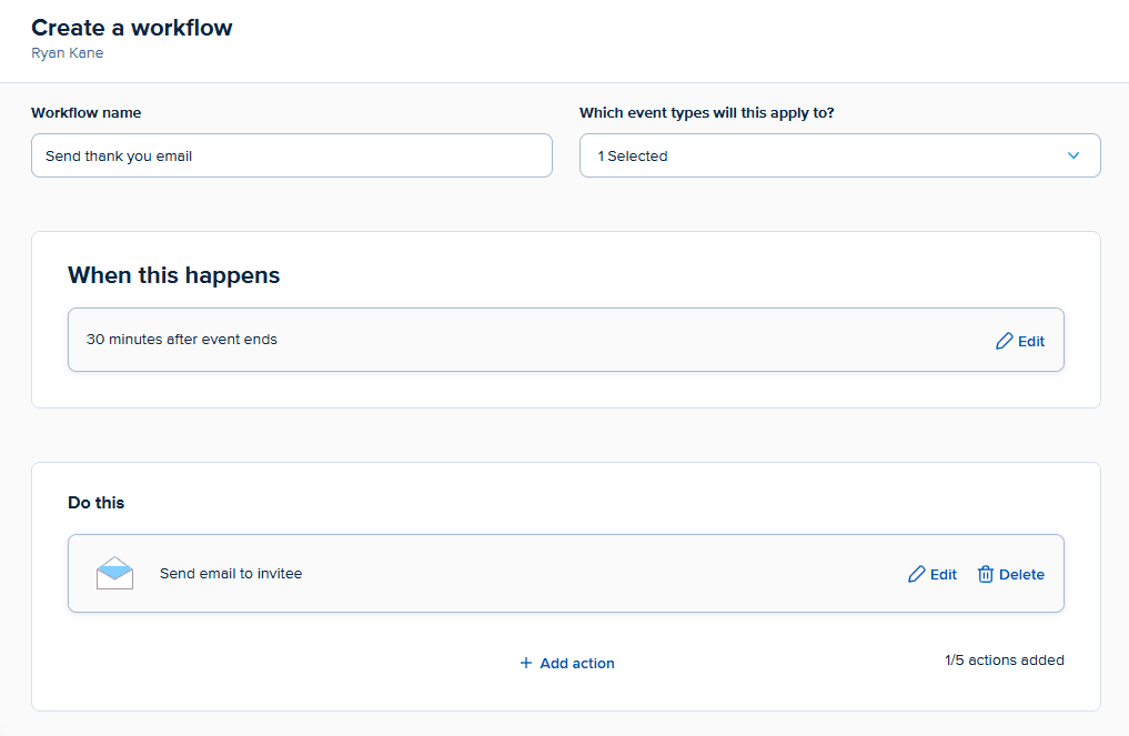 Calendly's workflow feature