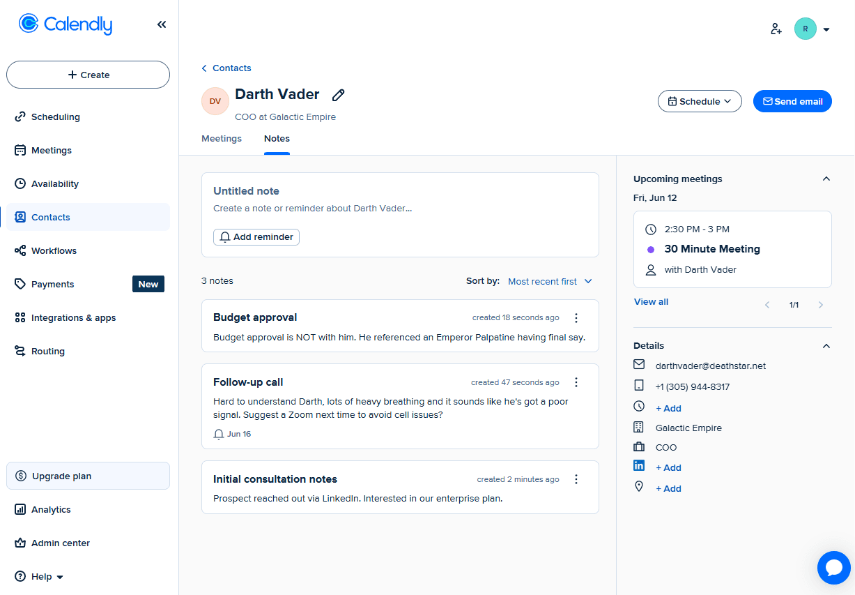 The Contacts feature in Calendly