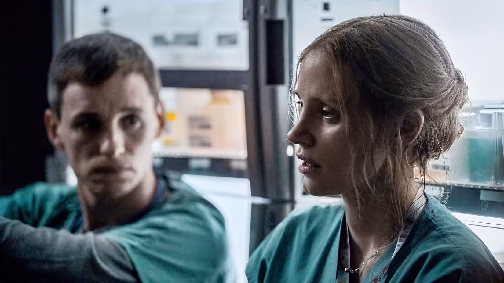 Two nurses sit next to each other in The Good Nurse