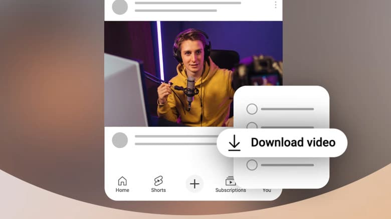 Graphic shows download interface on YouTube mobile app