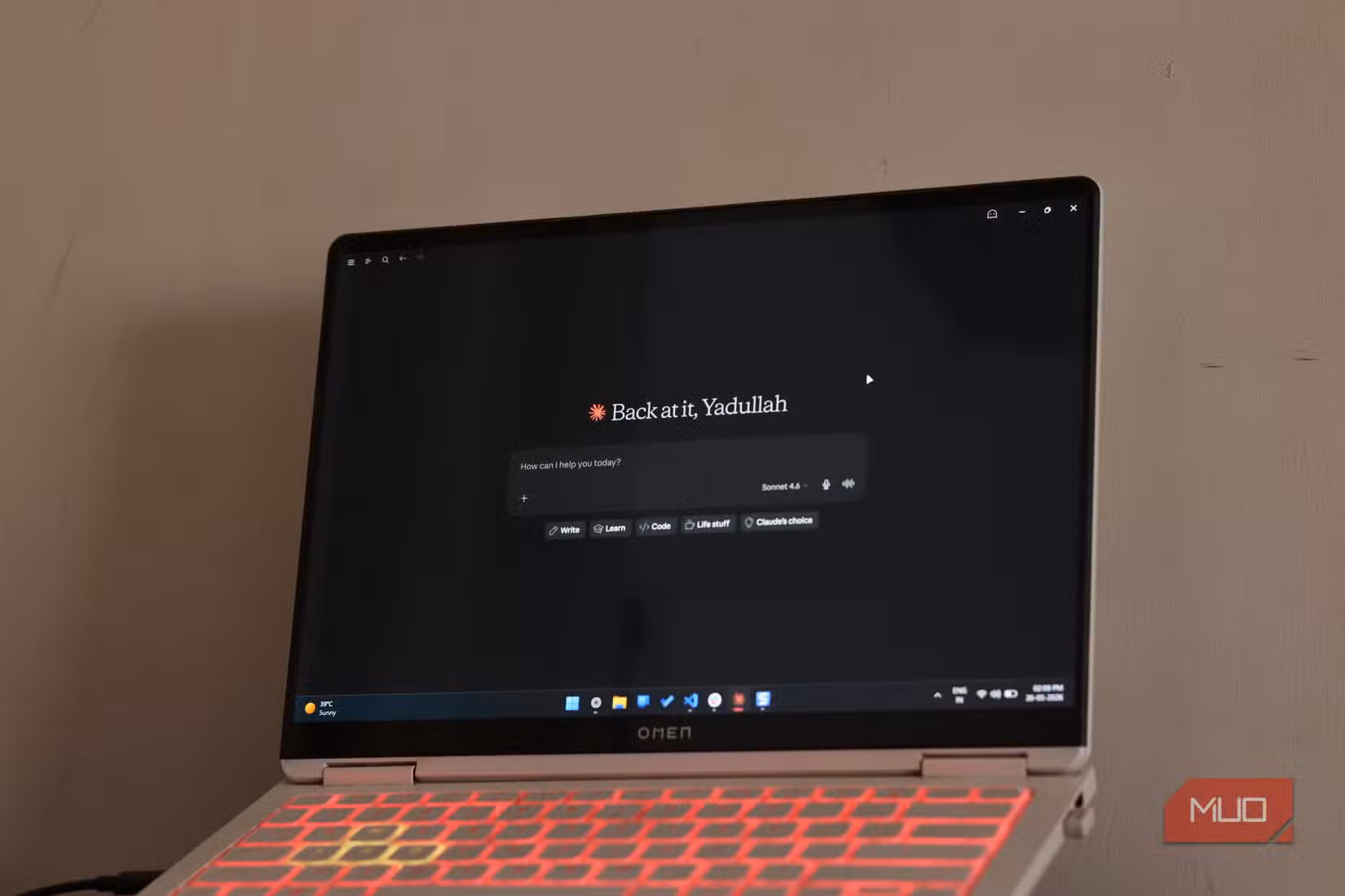 Claude running on a Windows 11 laptop.