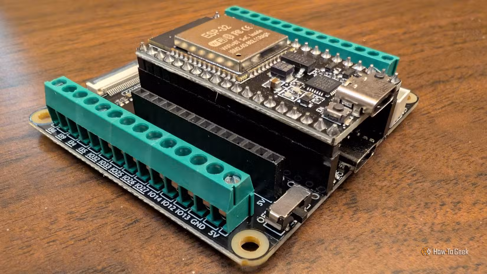An ESP32 board in a breakaway board, which makes prototyping easy.