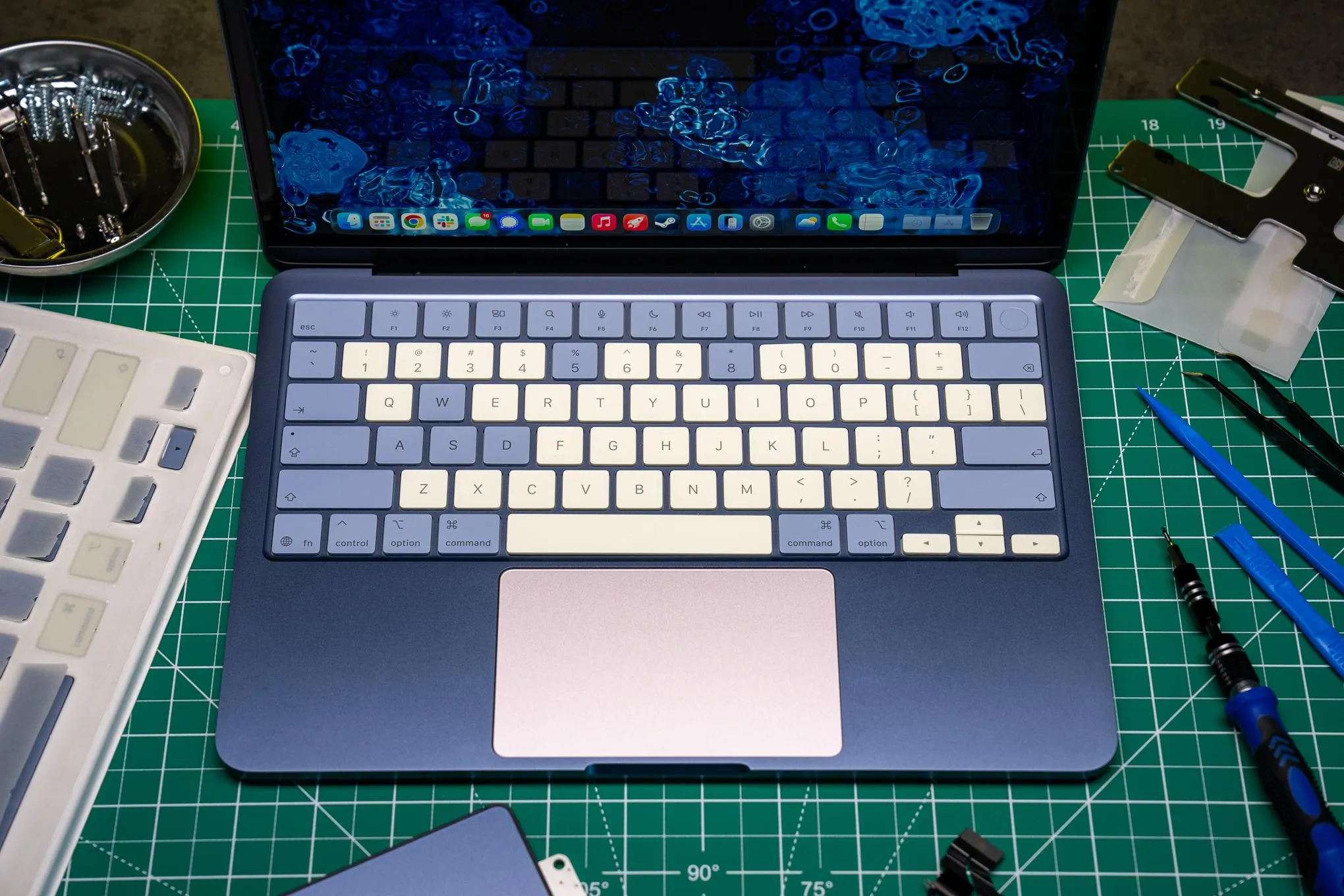 <em>I stuck with a few more indigo keys than I initially planned, due to some missteps.</em>