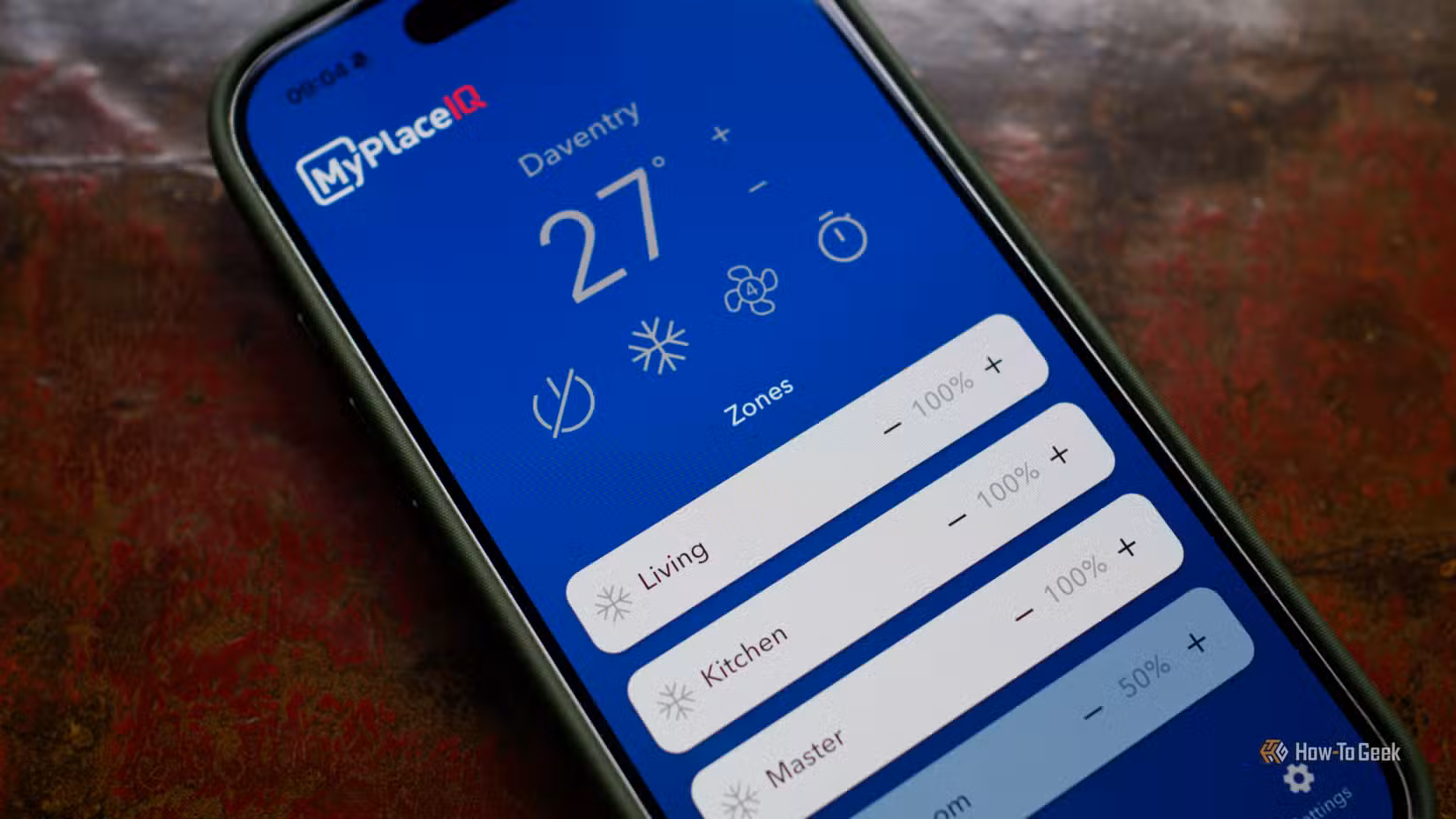 MyPlaceIQ heating controller system on an iPhone.