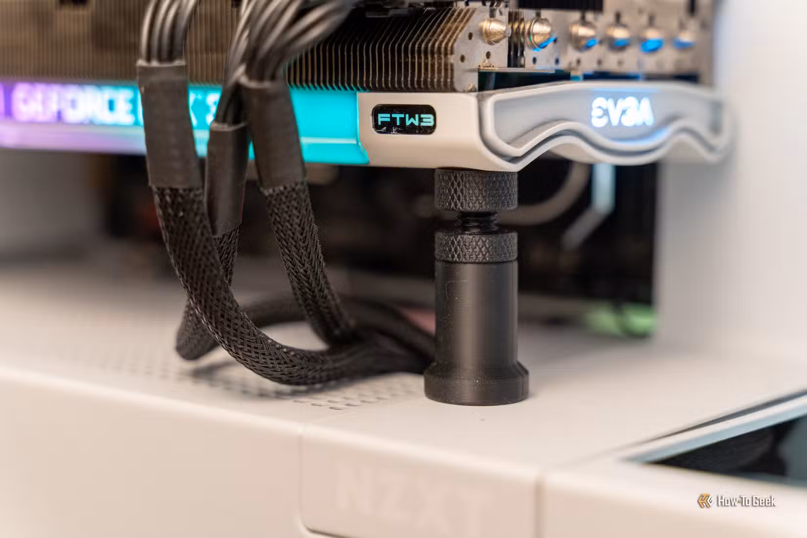 3D printed GPU anti-sag stand holding up an RTX 3080.