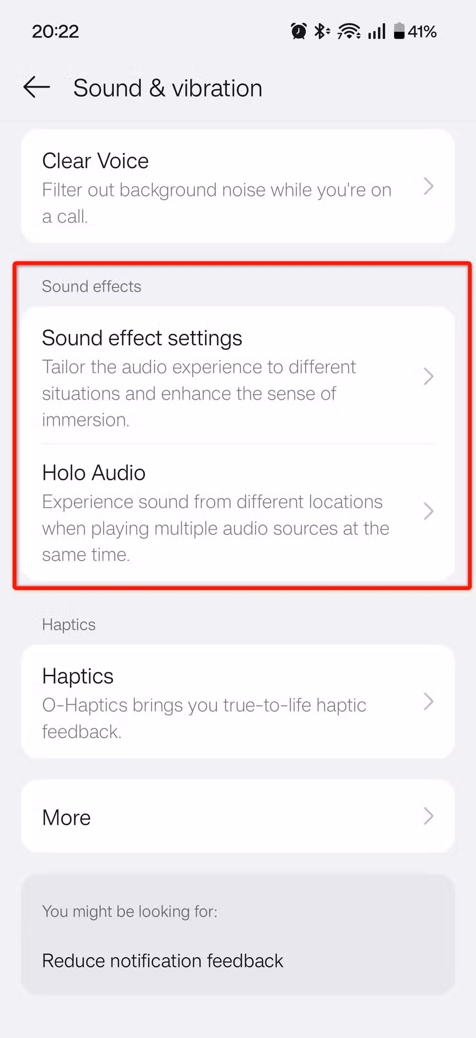 The sound effects settings on a OnePlus 15.
