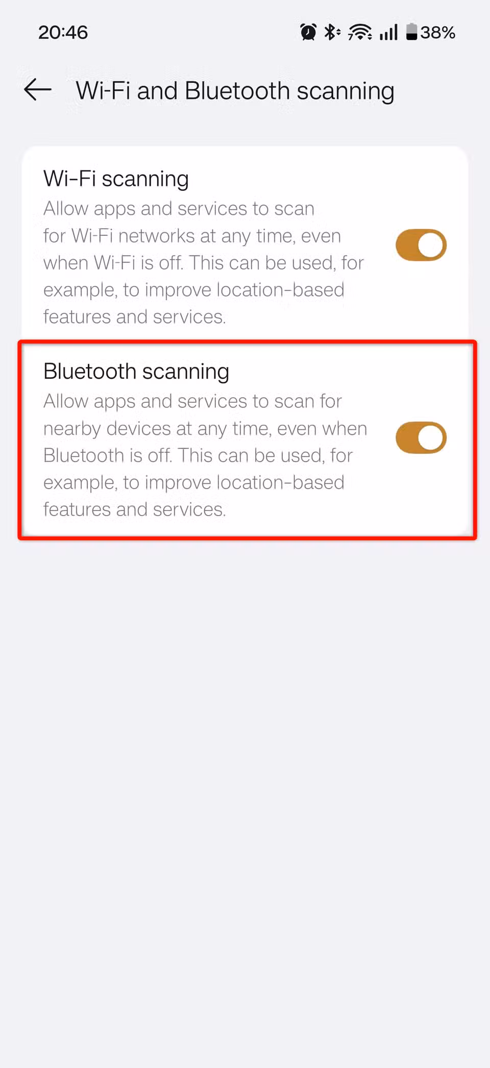 Bluetooth scanning on an Android phone.