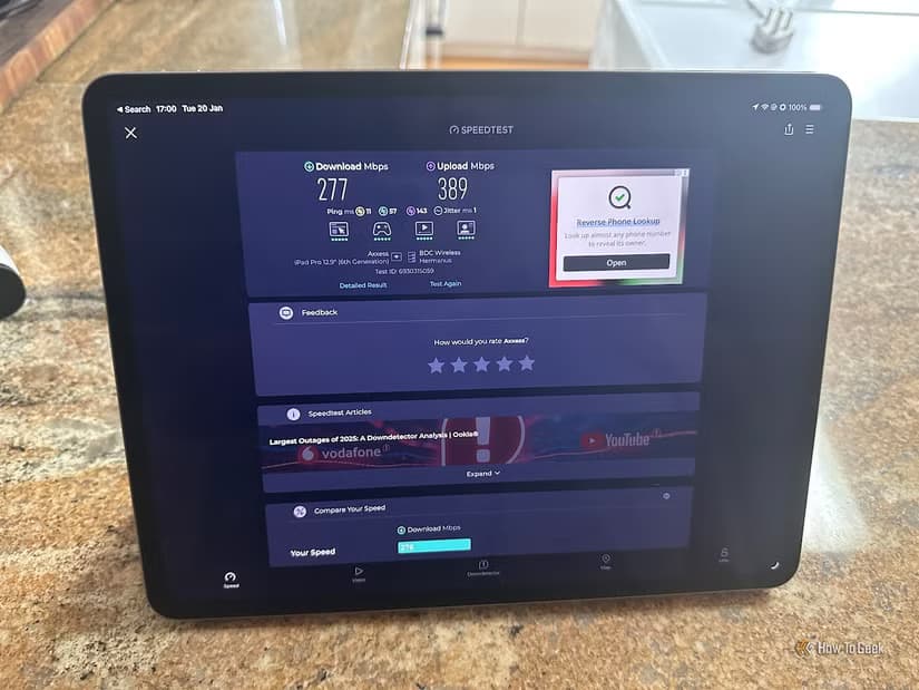 A speed test result for an iPad Pro on Wi-Fi
