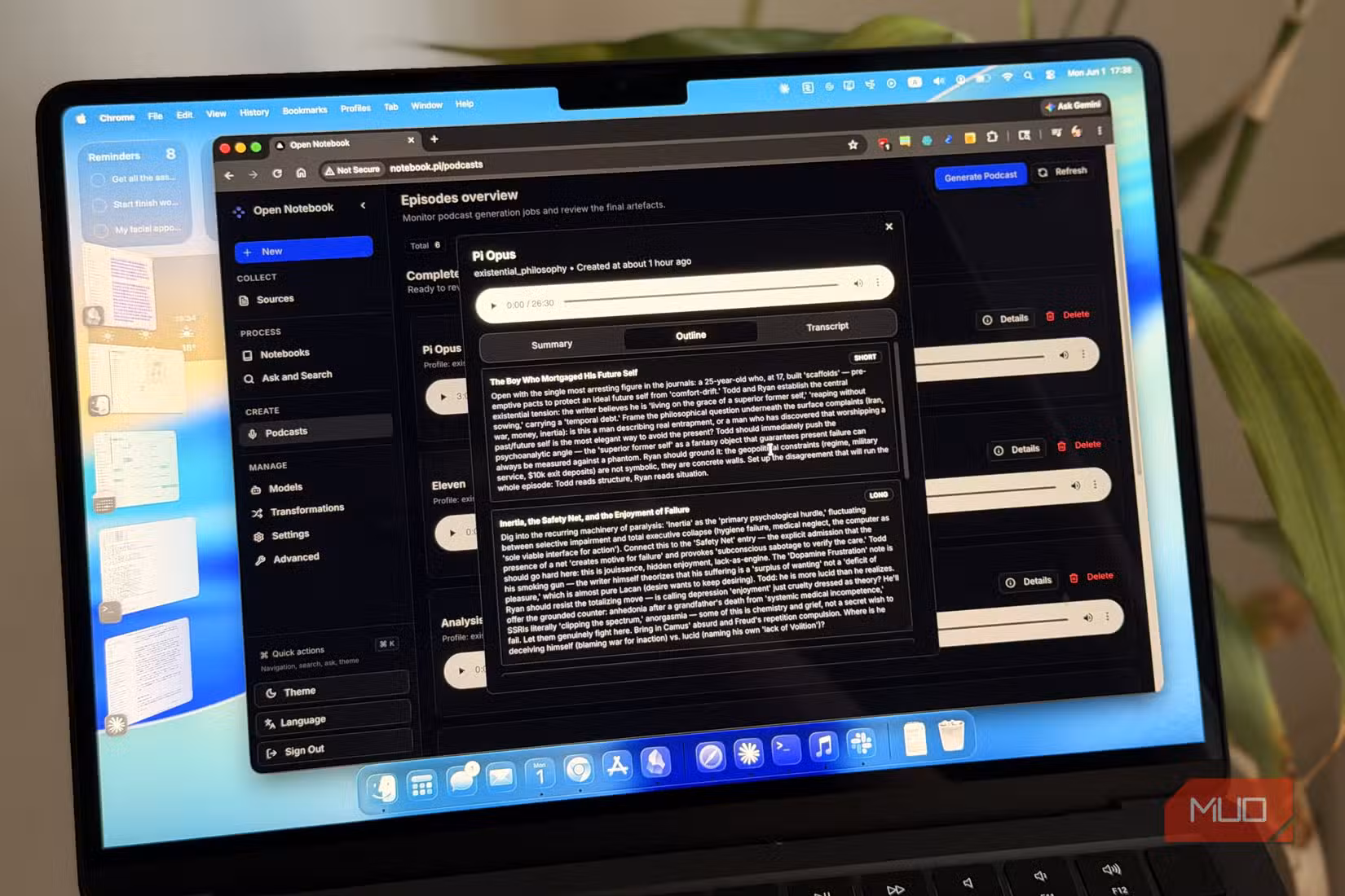 A laptop showing a podcast made with Open Notebook