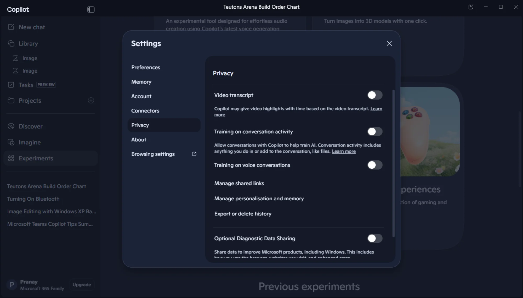 Copilot privacy settings.