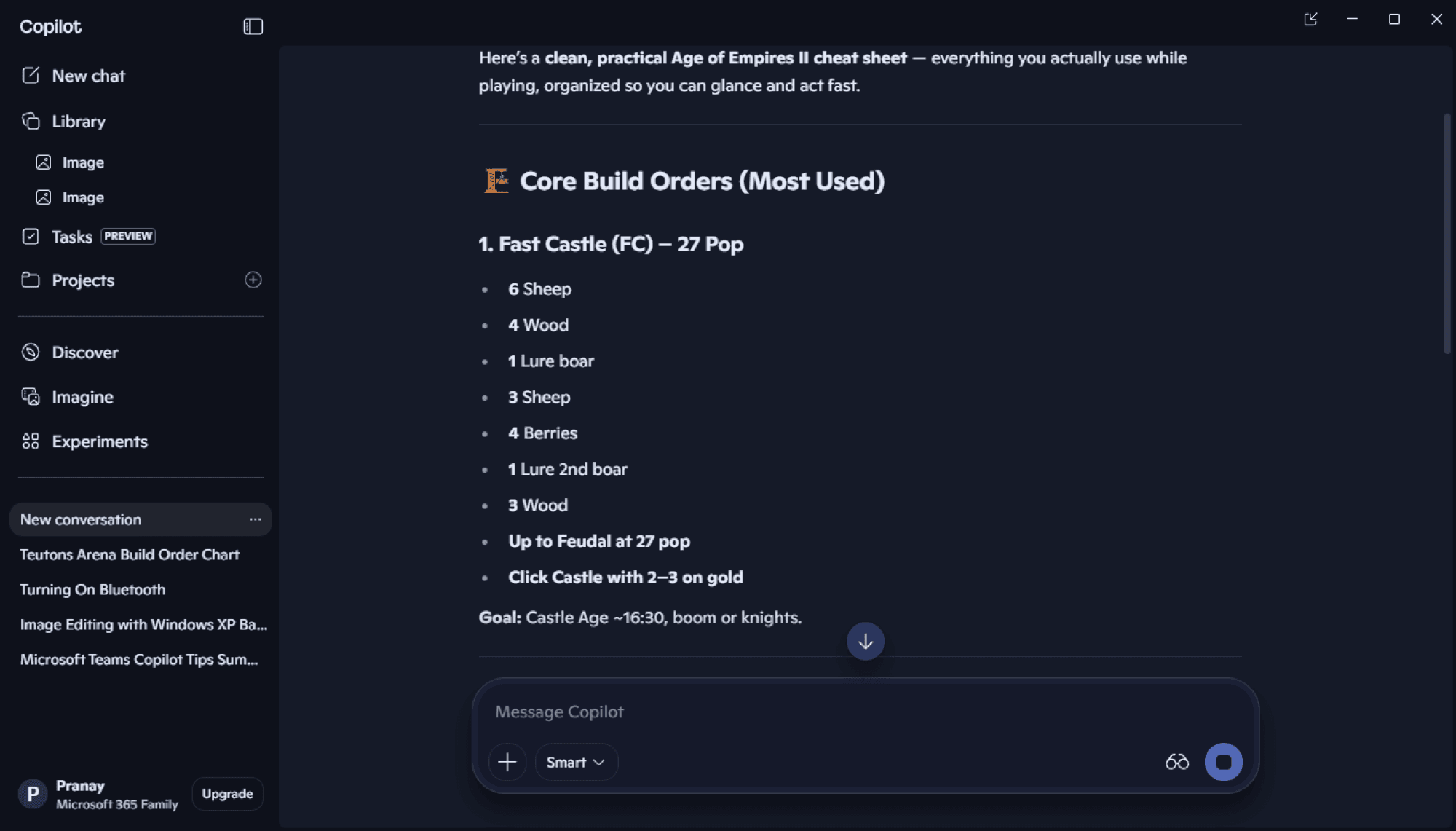 A cheat sheet in Copilot