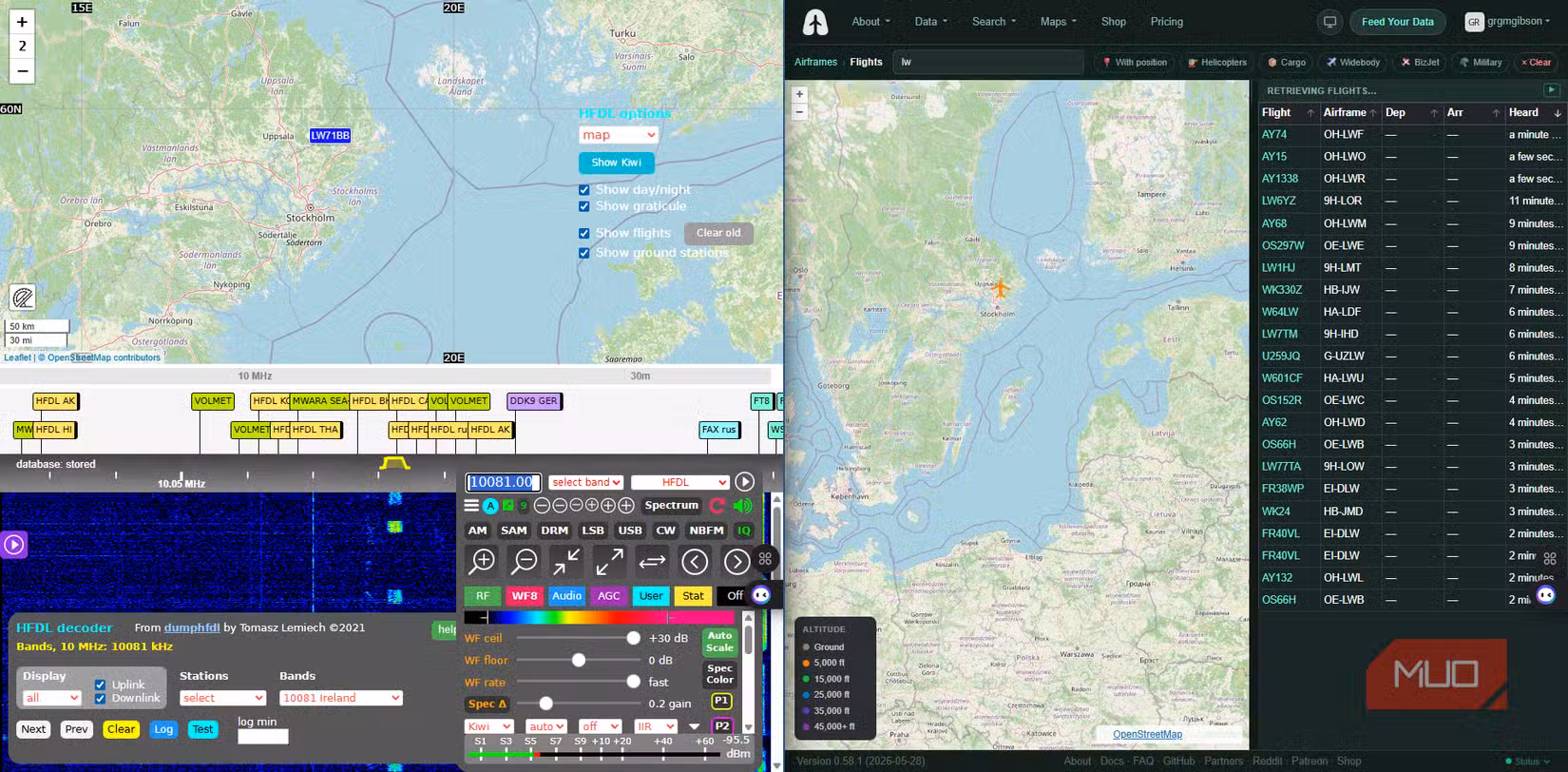 Tracking flight IL71BB using both and SDR HFDL and Airframes