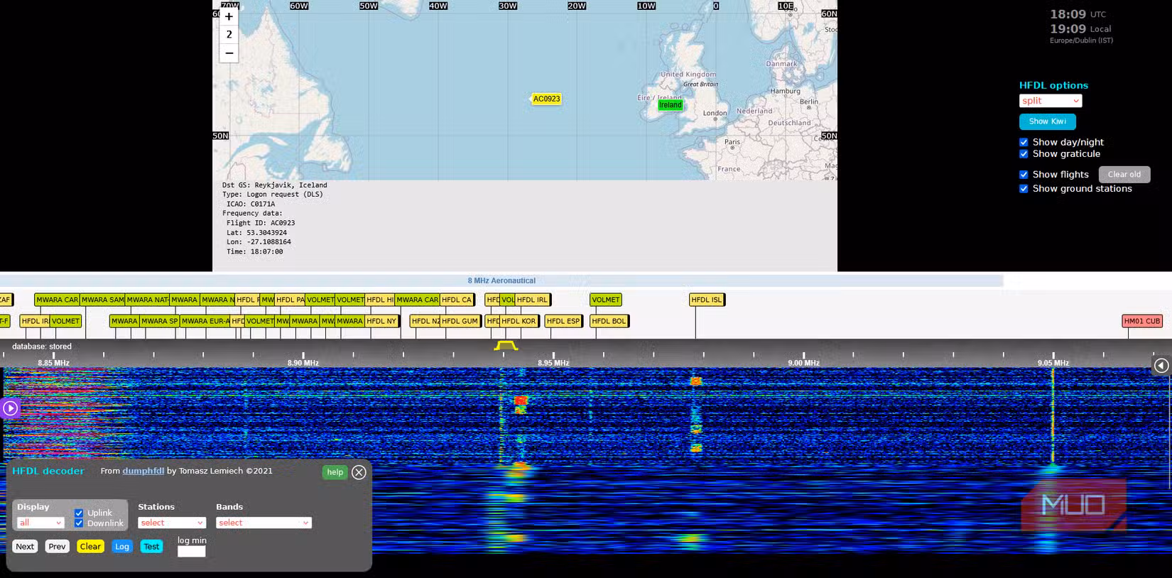 Tracking flight AC0923 from Ireland SDR from Icelandic HFDL station