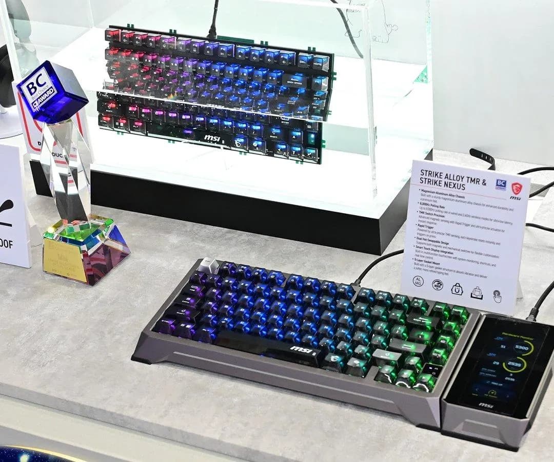 The MSI Strike Alloy TMR keyboard and Strike Nexus accessory.