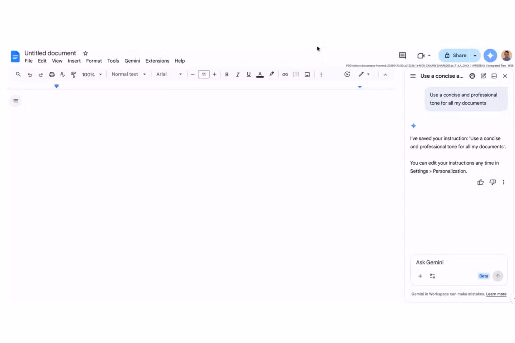 Save your writing preferences in Gemini's side panel.