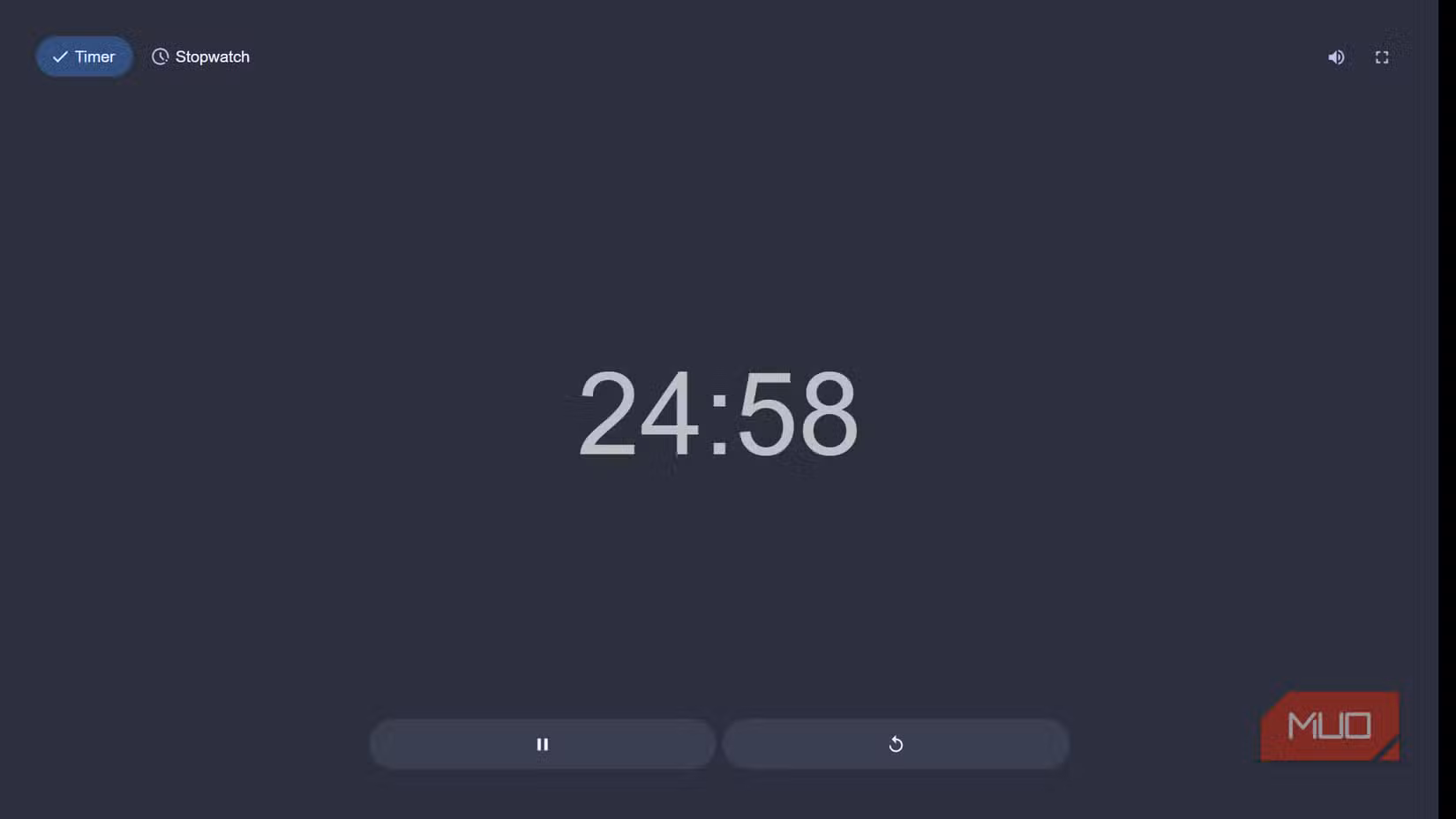 Chrome browser displaying a full-screen, dark-mode countdown timer.