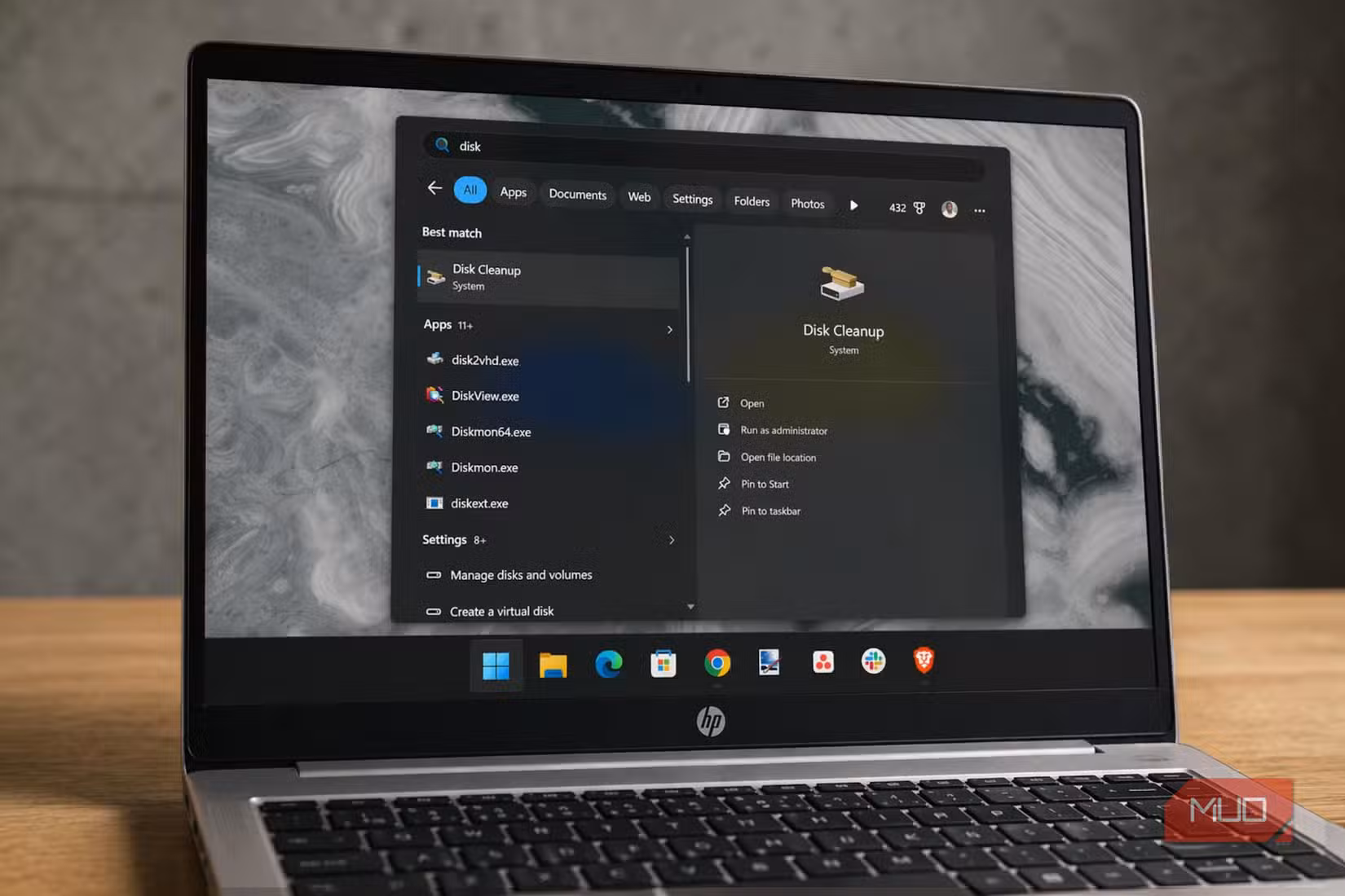 Windows 11 search for the Disk Cleanup app.