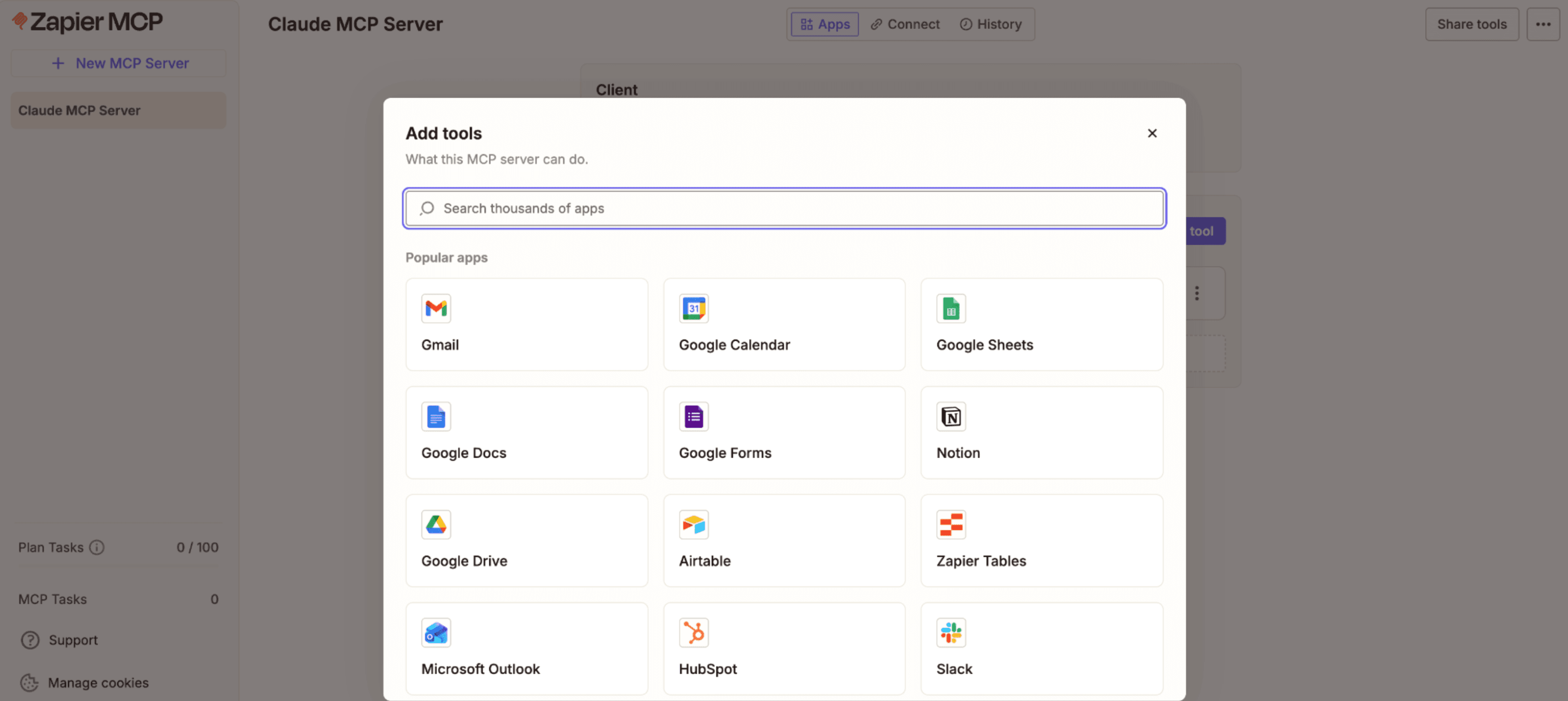 App thumbnails in the Zapier MCP dashboard