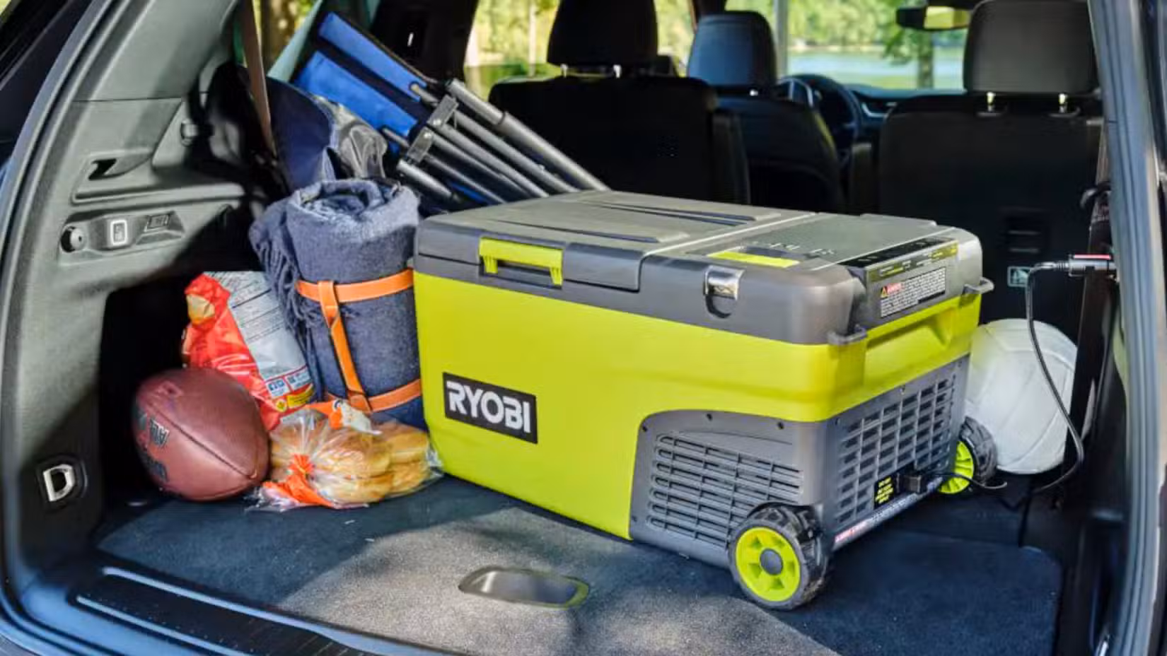 Ryobi hybrid cooler in a car.