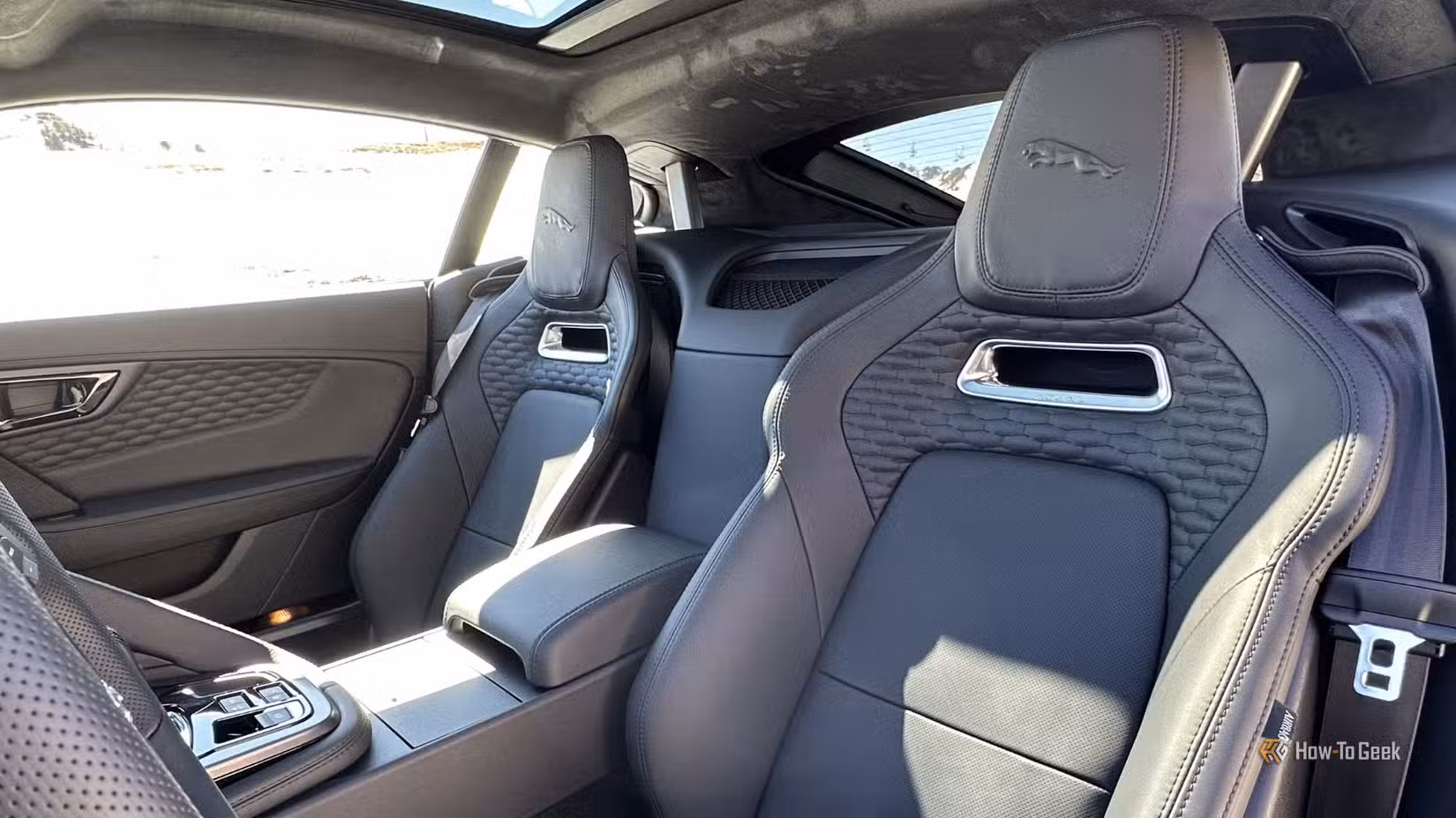 Shot of interior inside the cabin of a 2023 Jaguar F-Type R 75.
