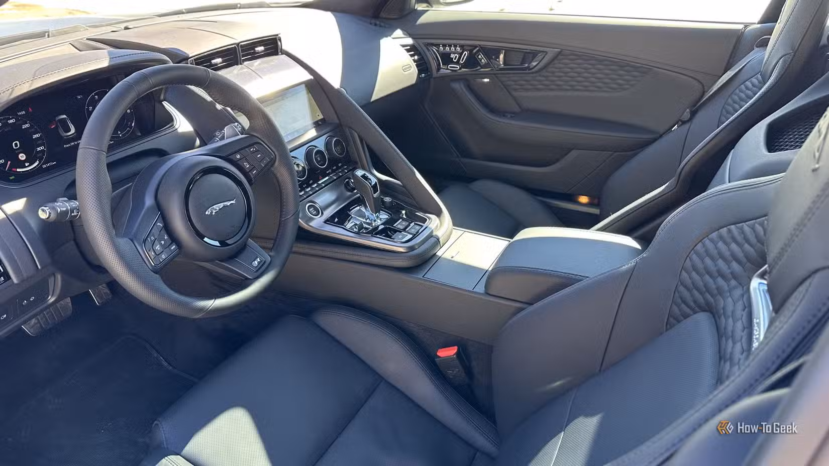 Shot of inside the cabin of a 2023 Jaguar F-Type R 75.