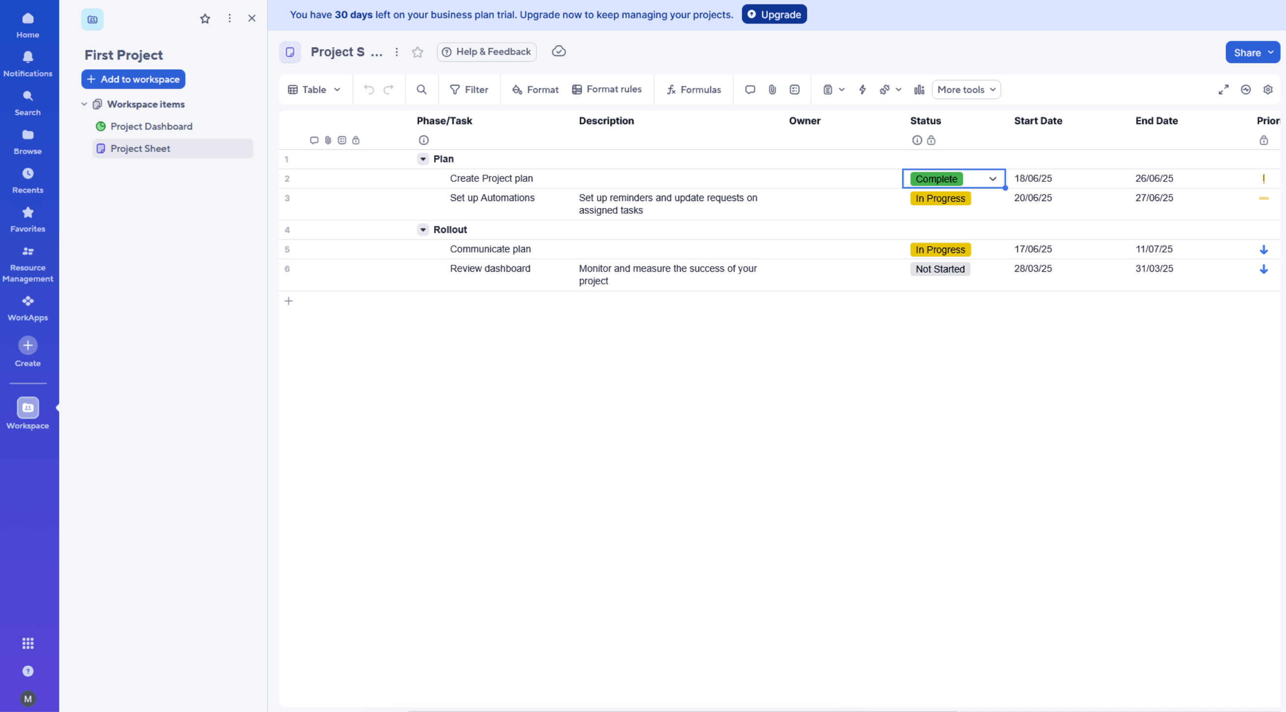 Smartsheet, our pick for the best task management software for spreadsheet-oriented teams.