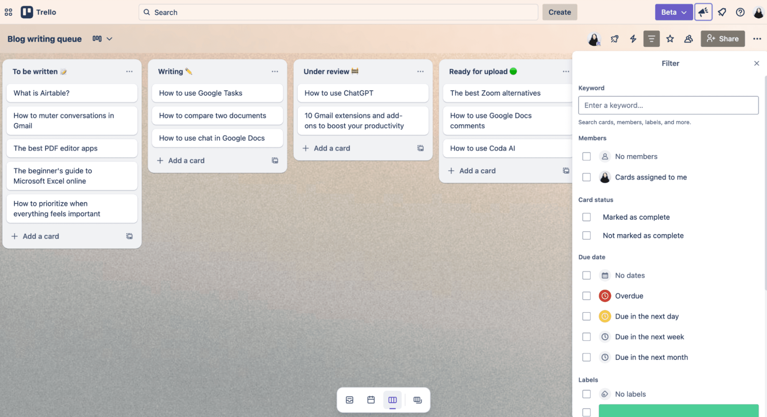 Trello, our pick for the best task management software for small teams.