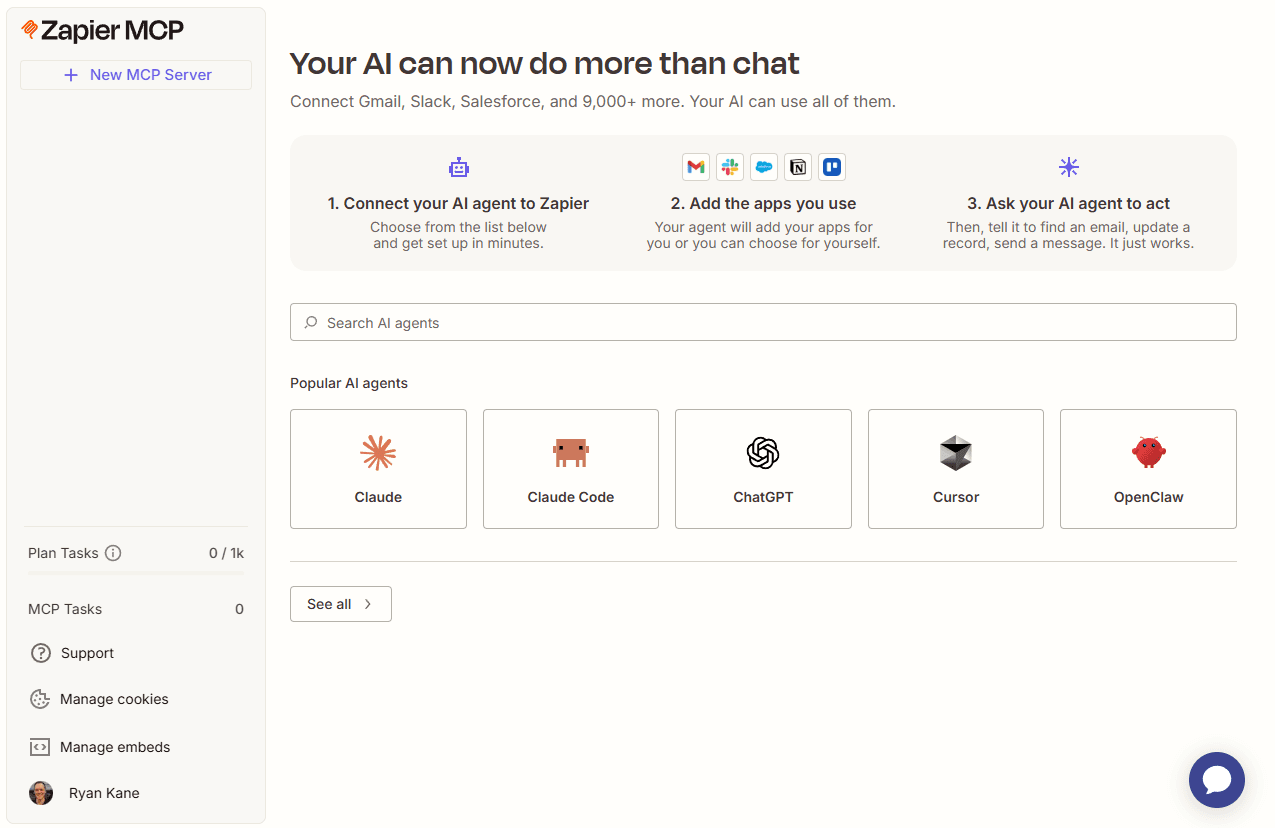 The Zapier MCP dashboard
