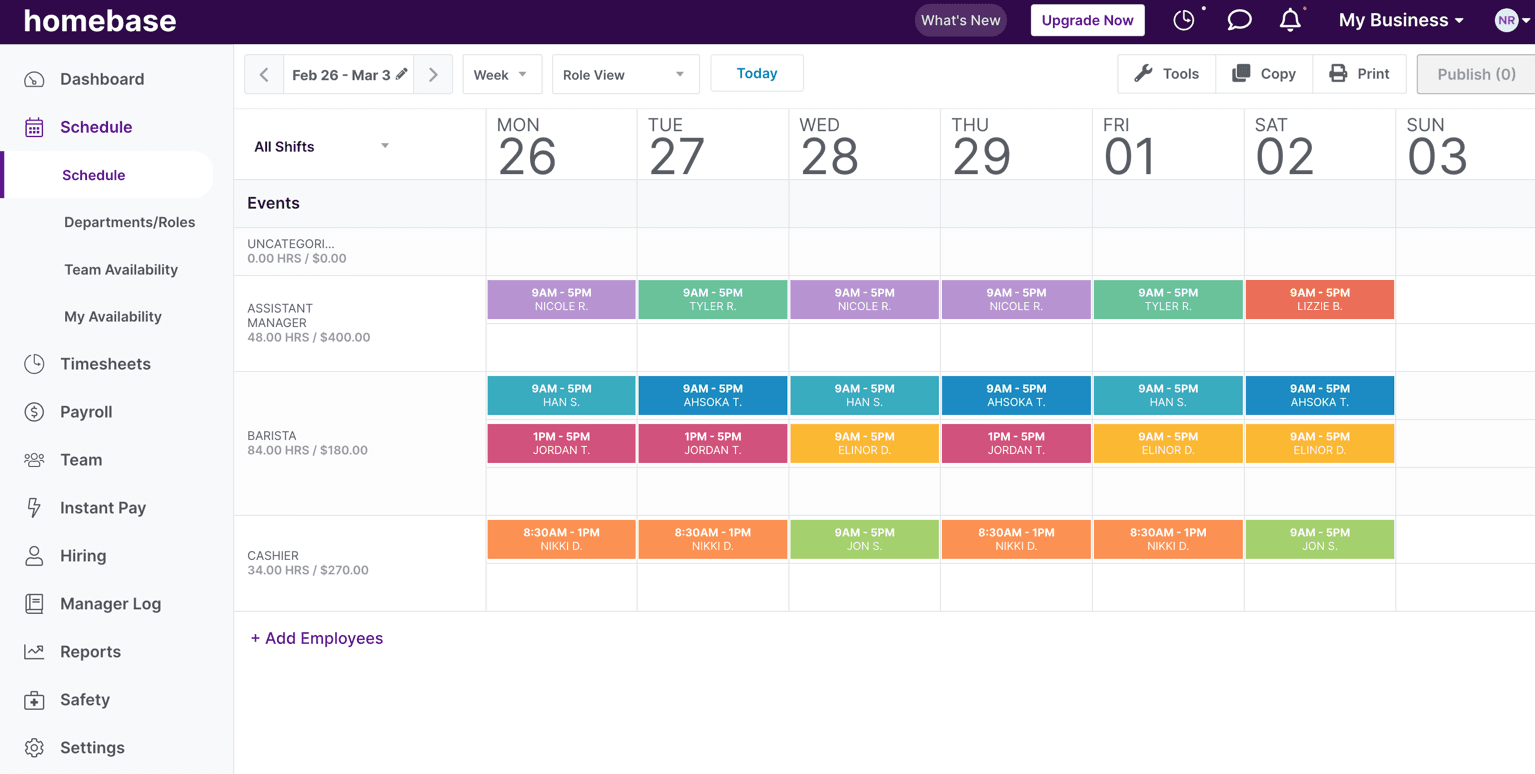 Homebase, our pick for the best free employee scheduling app
