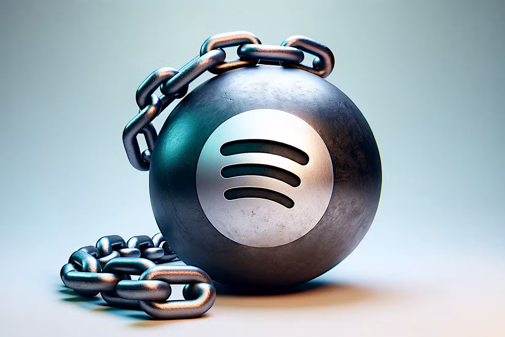 Spotify logo on ball and chain.