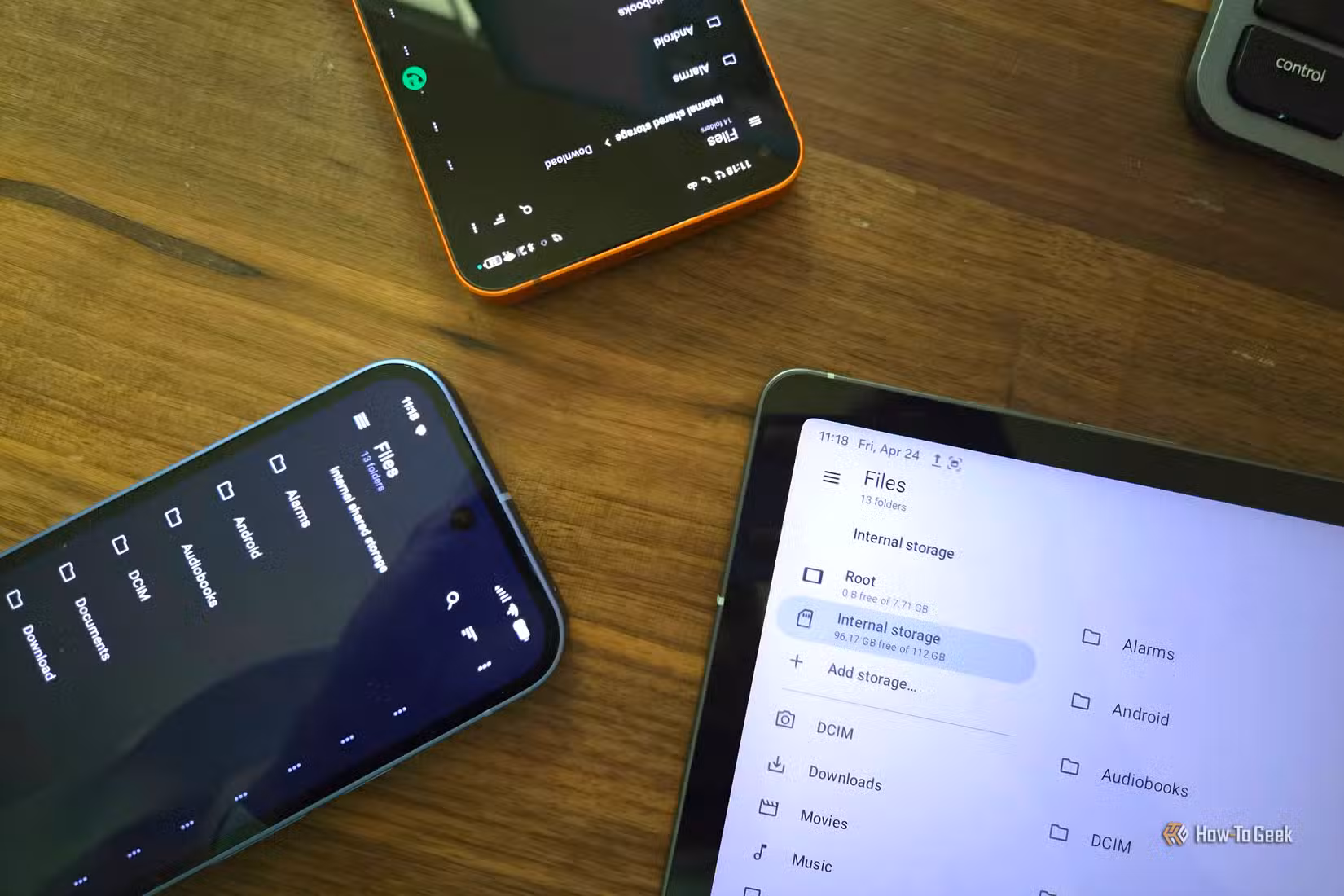 Material Files app open on three devices on a desk.