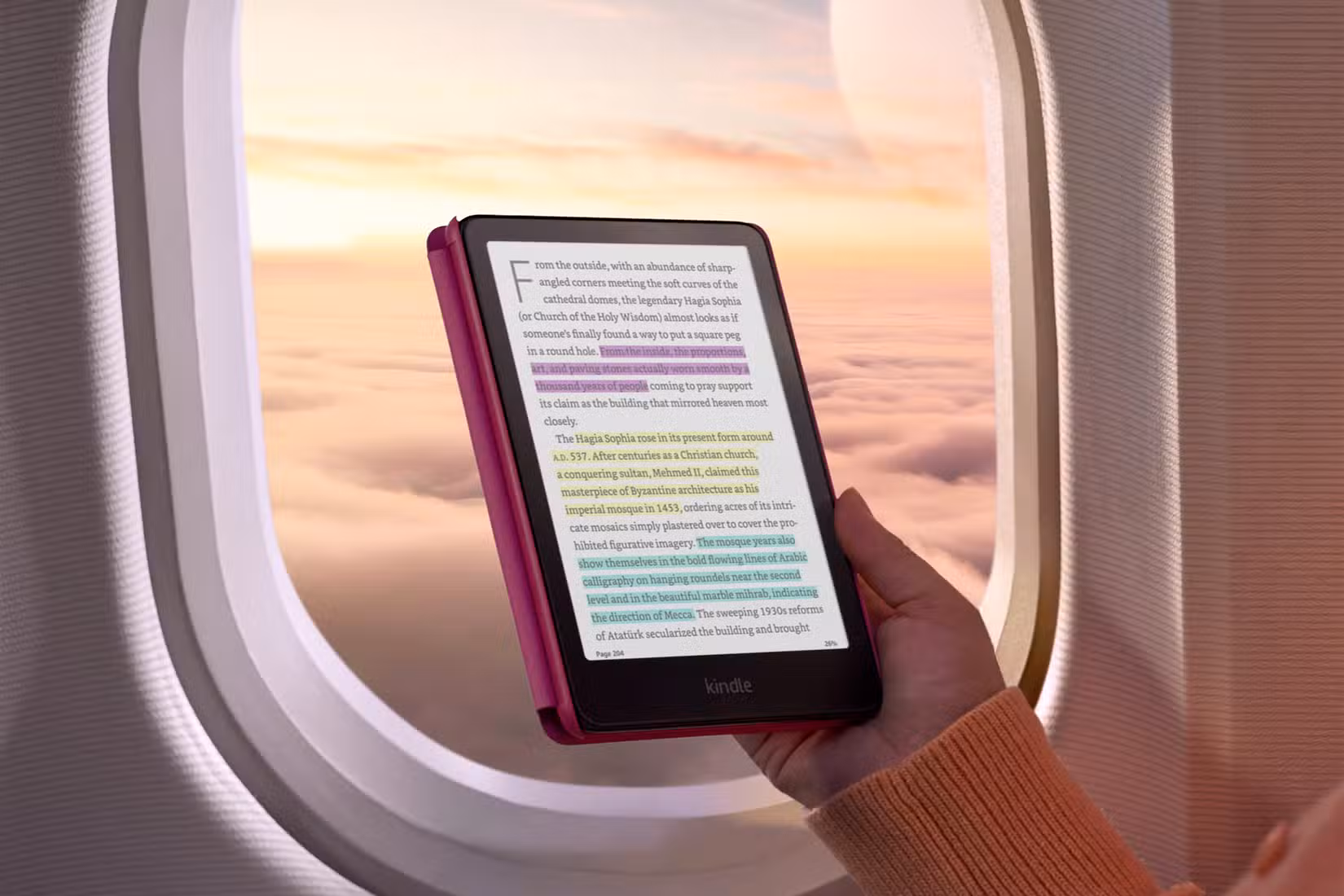 kindle colorsoft signature edition on a plane