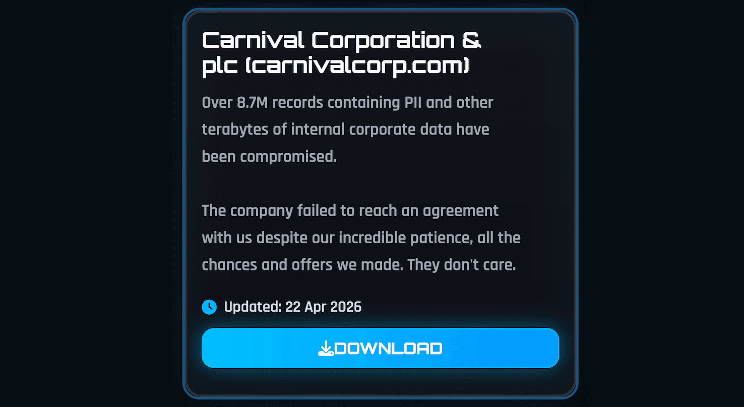 Carnival on ShinyHunters leak site