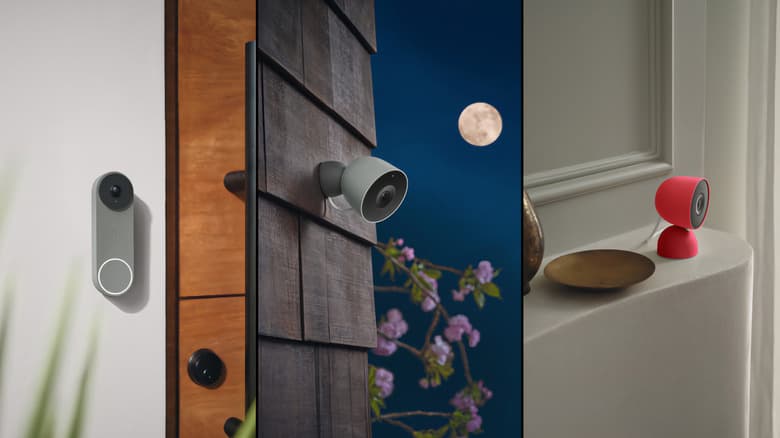 The Nest Doorbell, Nest Outdoor Camera and Nest Indoor camera.