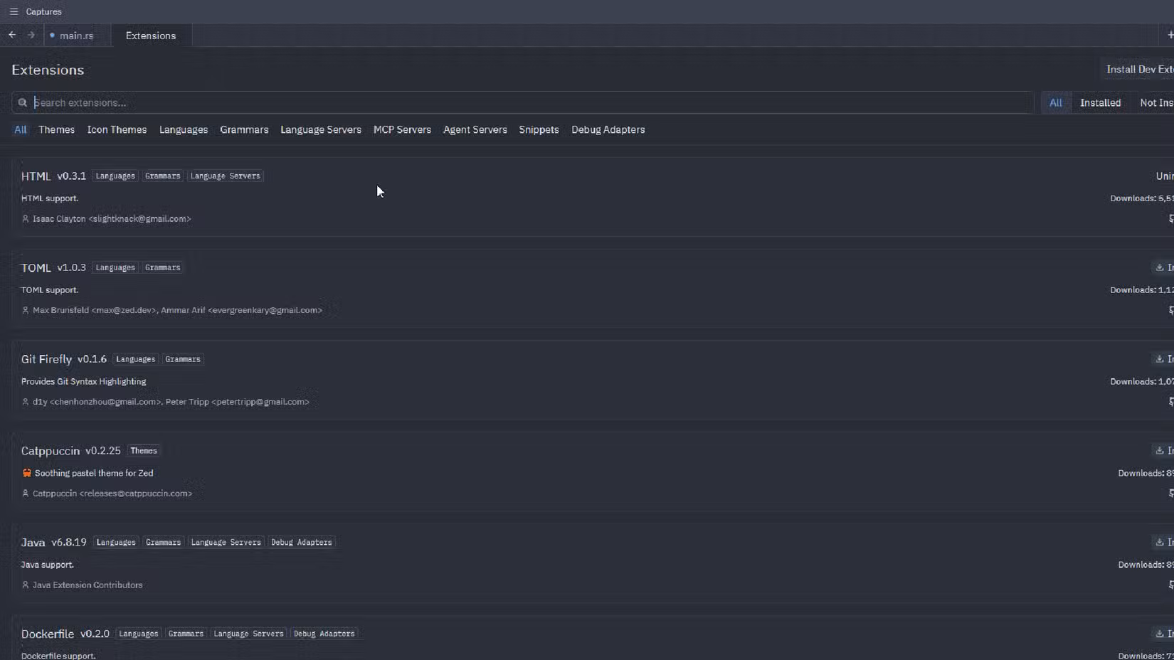 Showing all of the Zed extensions