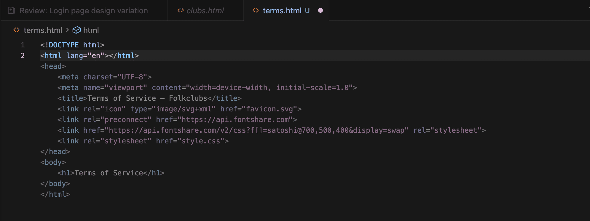 Cursor's autocomplete suggesting HTML boilerplate in a new file.