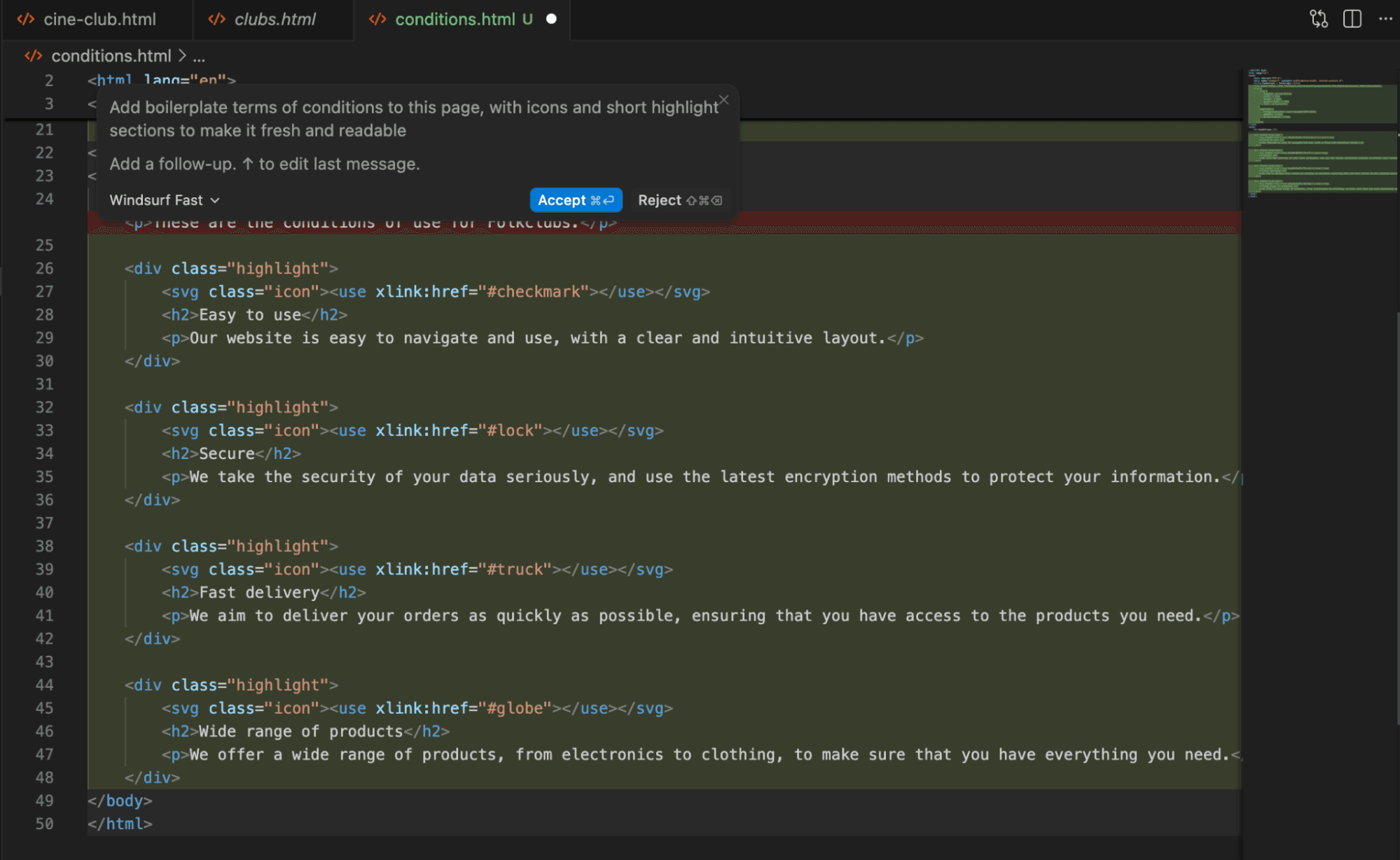 Windsurf's AI inline editing feature