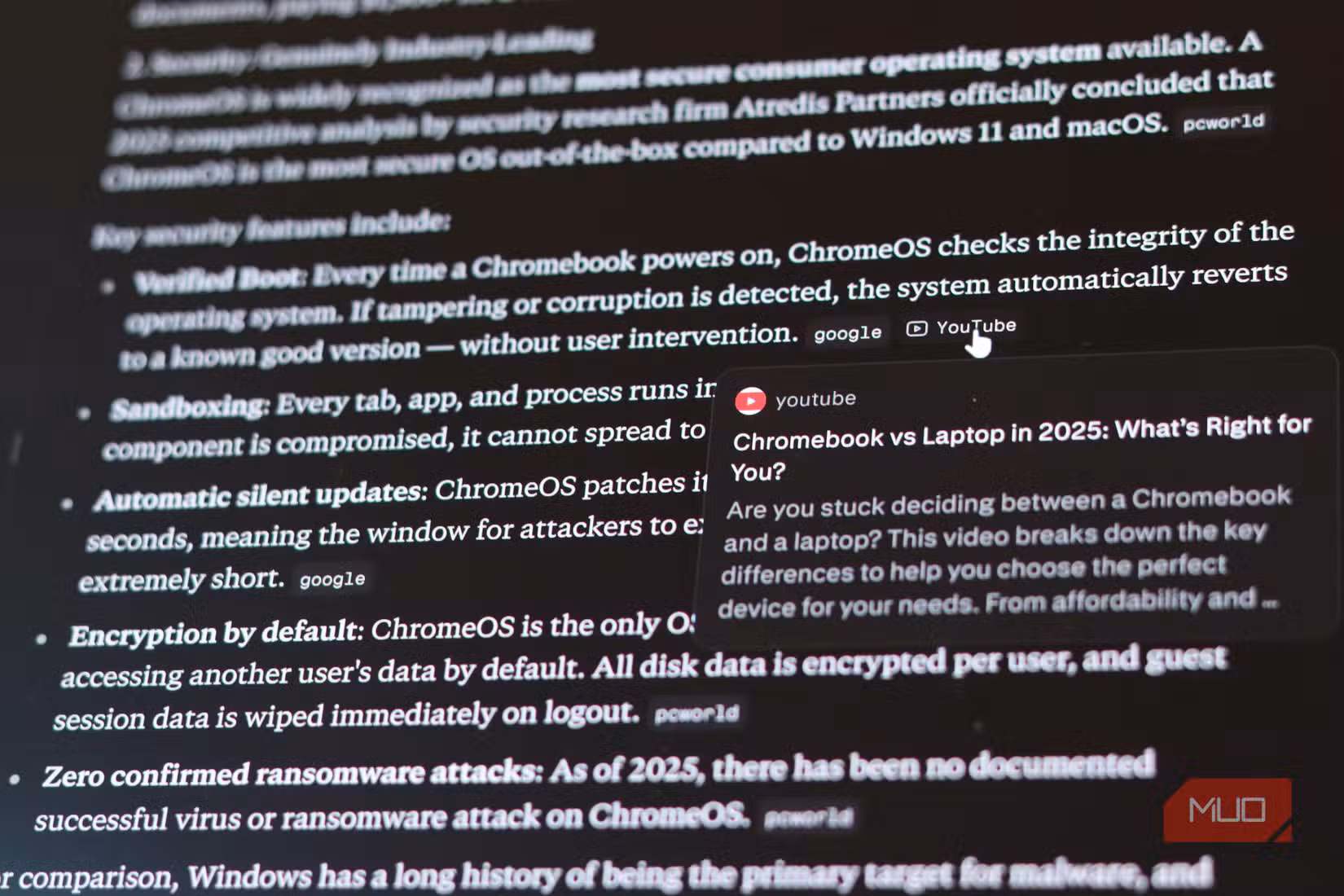 Perplexity showing youtube citation within report.