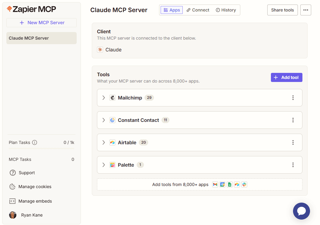Configuring a Zapier MCP server
