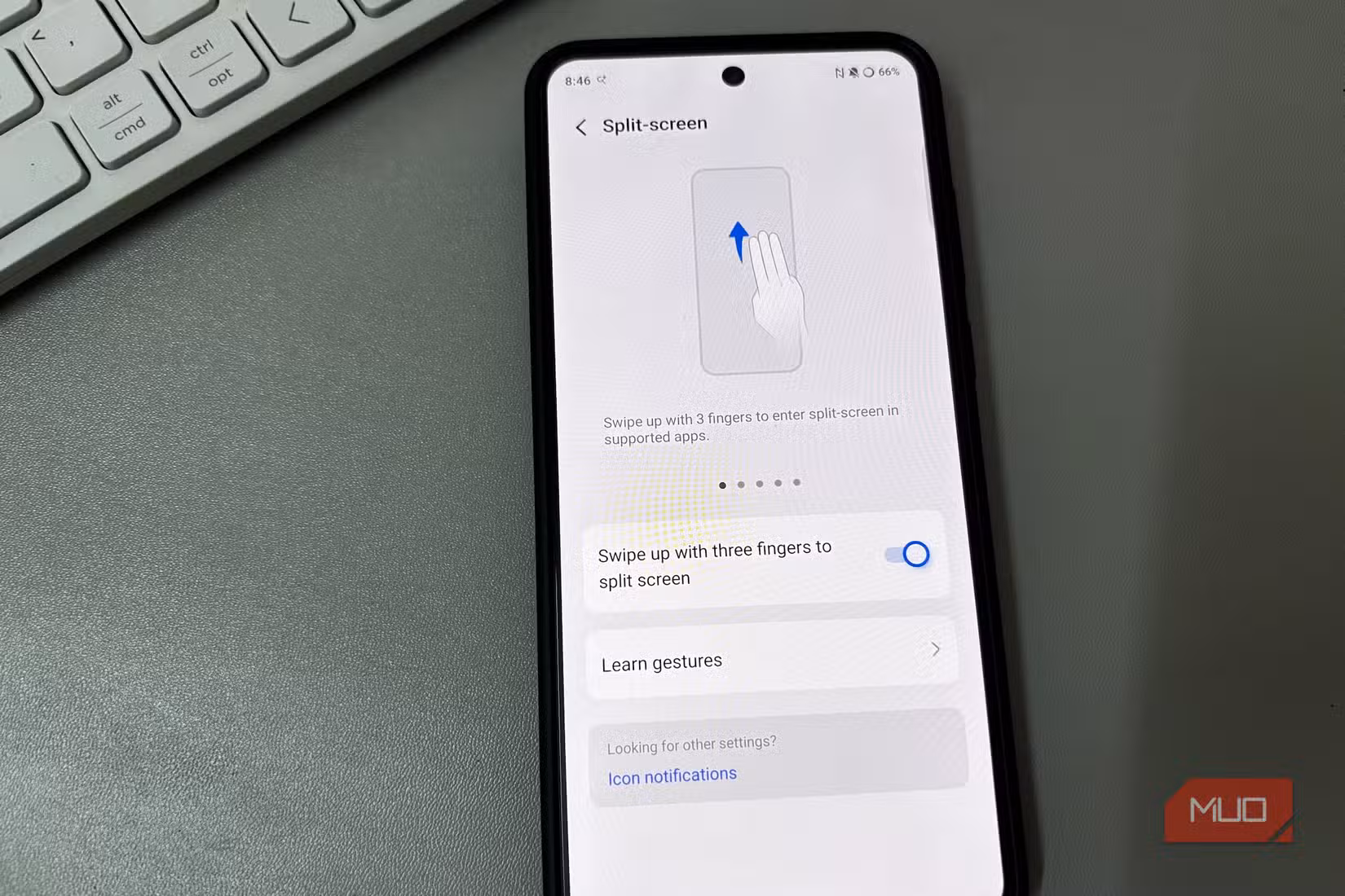 Swipe up with three fingers