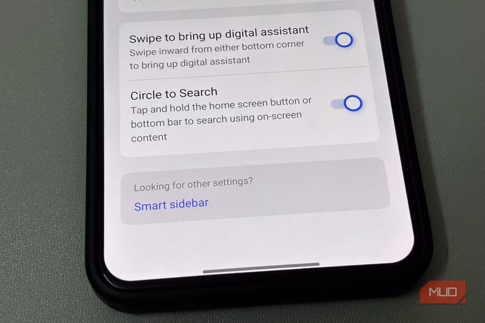 Enable corner swipe for assistant