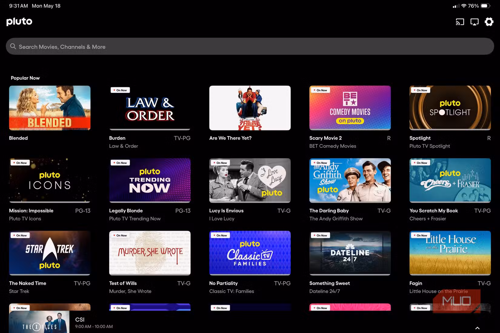 Pluto TV on iPad.
